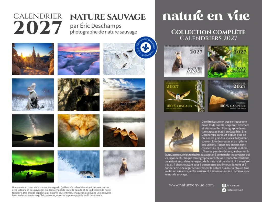Quatrième de couverture du calendrier : miniatures des douze photos et présentation de la collection.